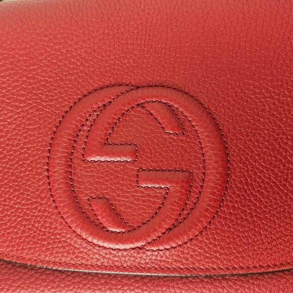 Authentic Gucci Soho Leather Chain Shoulder Bag Red - Picture 3 of 8